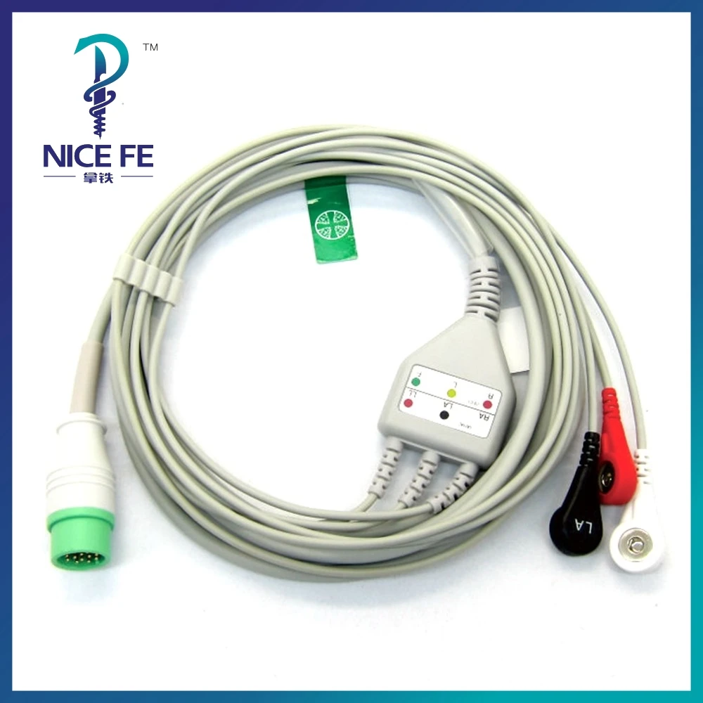 EC-219 One-piece ECG Patient Cable IEC With 3leads 5leads Snap clip For biolight A-series ECG Electrocardiograph Monitor