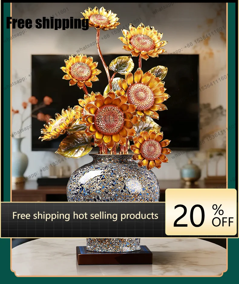 LJY Sunflower Copper Ornament Living Room High-End Entrance TV Cabinet Home Decoration