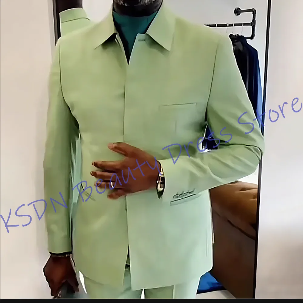 

Men's Casual Business Light Green Suit Set Lapel Collar Slim Fit Blazer & Pants for Spring Summer Wedding Party Formal 2-Piece