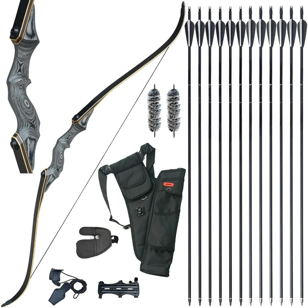 

60'' Archery Bow and Arrow Set for Adults, Hunting Bow, Recurve Bows for Adults Right Hand, Black Hunter Longbow Bow...