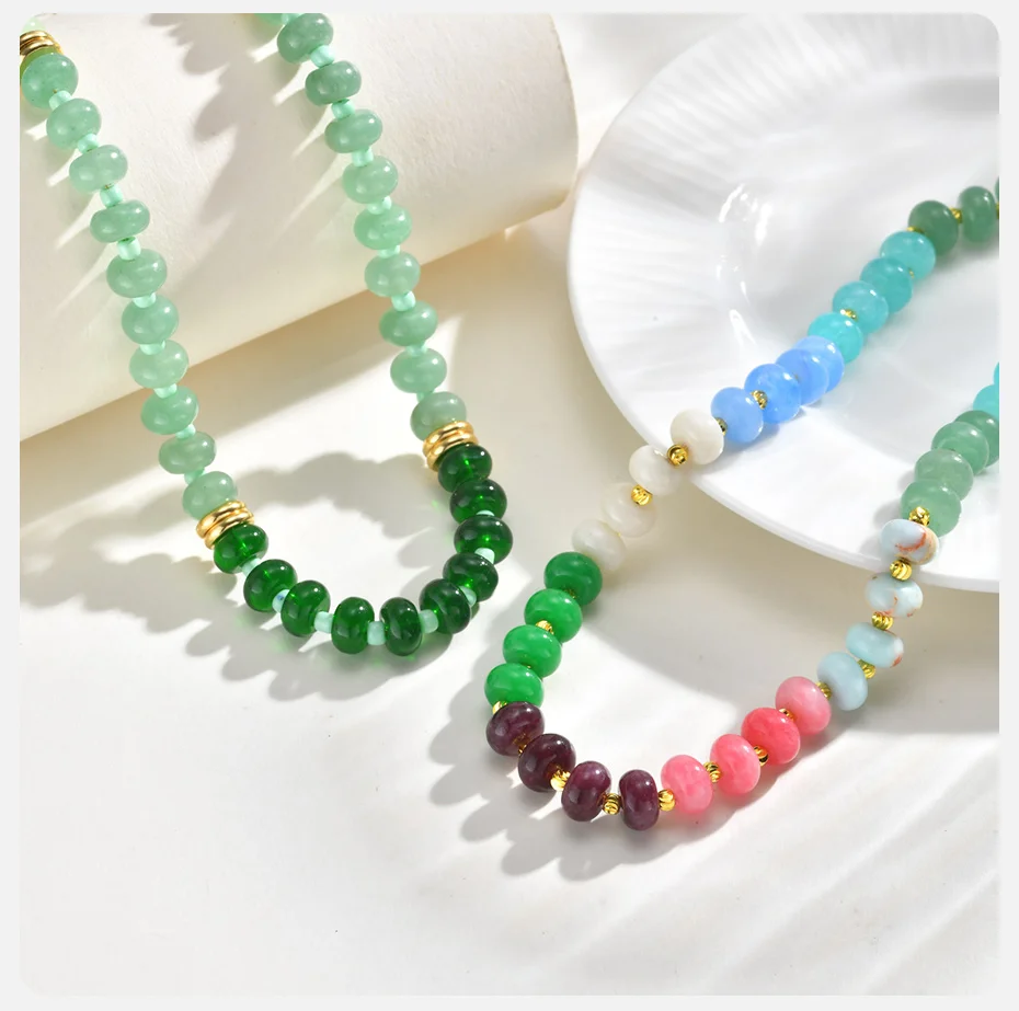 Vnox mehrfarbige, simulierte Steine, handgefertigte Halsketten, bunte Natursteinperlen, Halsband, Sommer, Strand, trendiger Boho-Schmuck, Geschenk – Detail 5