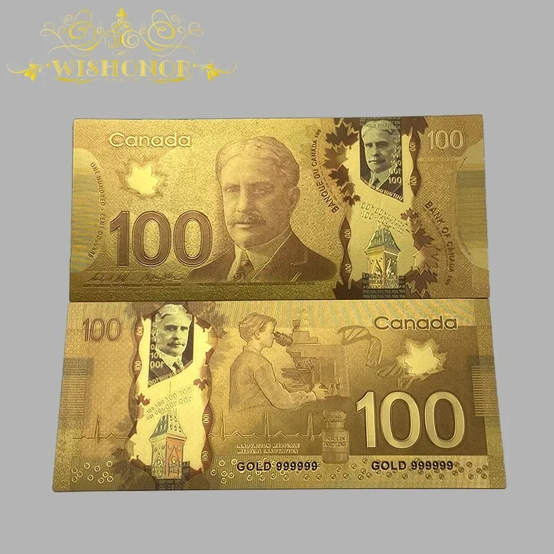 1pcs/lot Nice Canada Banknote 1 10 100 Canadian Dollar Banknote in 24k Gold Plated For Collection