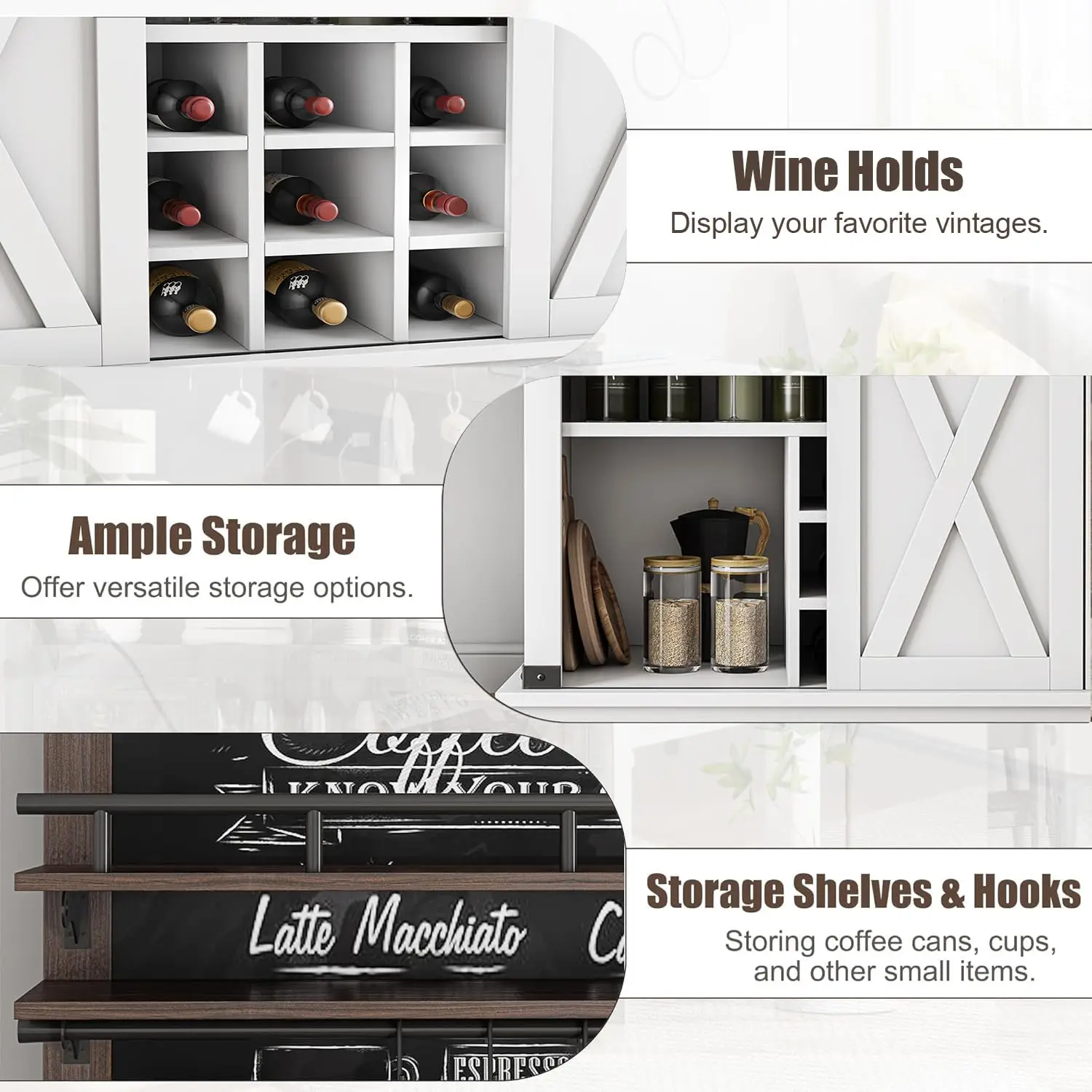 Armoire de Bar 75 pouces de haut, grande cuisine, armoire de Bar à café de ferme avec porte coulissante de grange