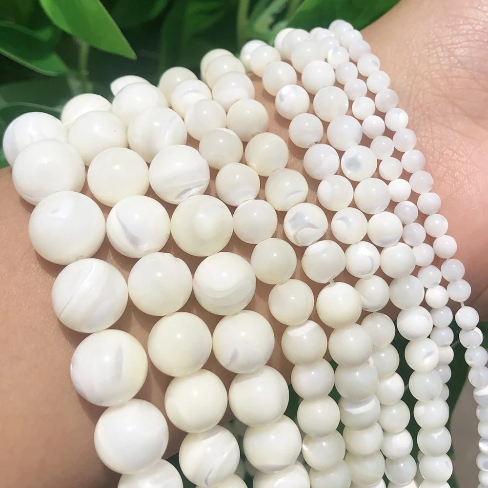 AA+ White Mother Of Pearl Mop Beads Natural Round Loose Beads For Jewelry Making DIY Bracelet Necklace 15\'\' Pick 4/6/8/10/12mm