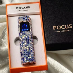 Rhinestone Touch Screen Lighter With Diamond Luxury Windproof Mute High-Grade Usb Charging Ladies Cigarette Lighter Girl'S Gift