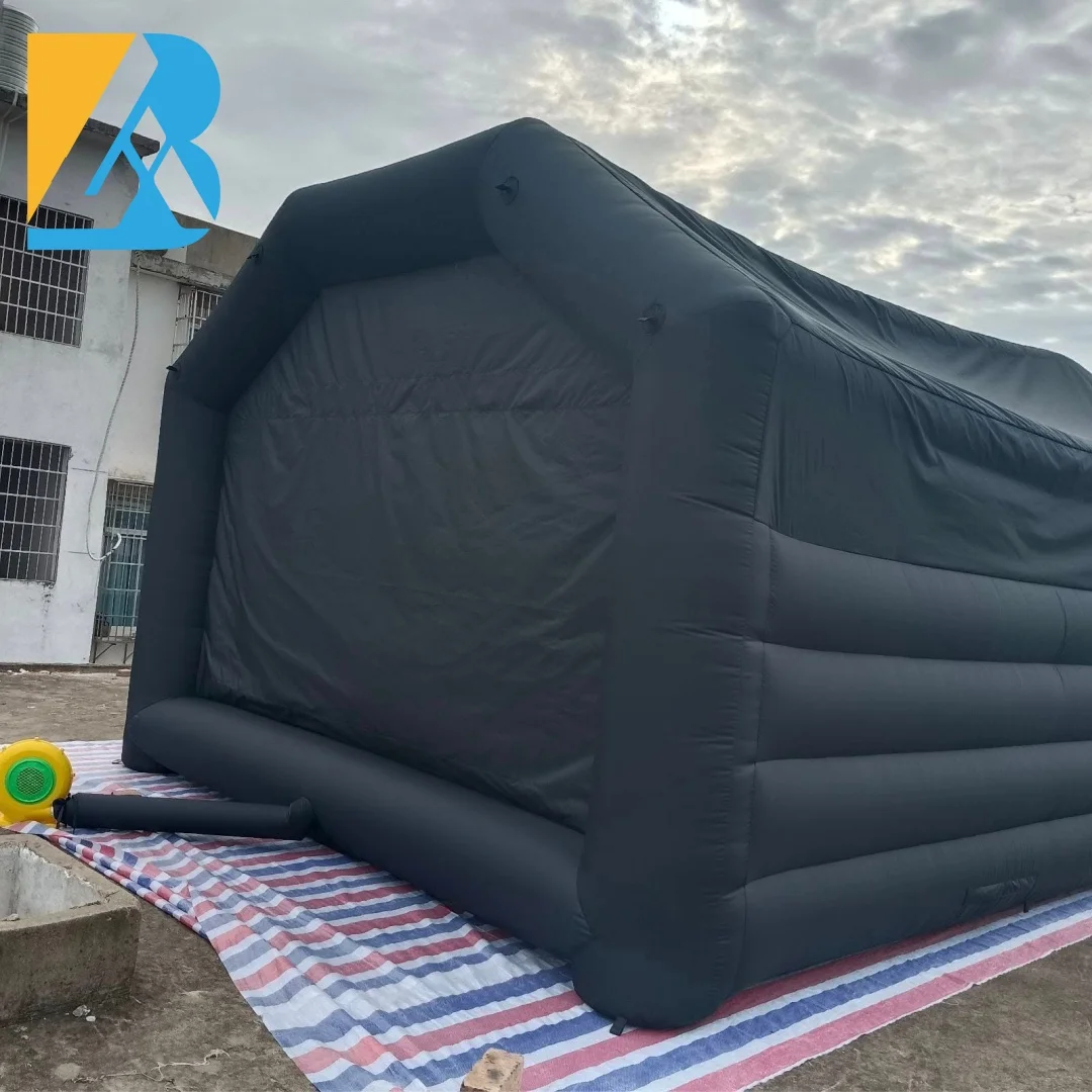 Tienda de refugio de fiesta inflable negra gigante construida personalizada para juguete de espectáculo de eventos