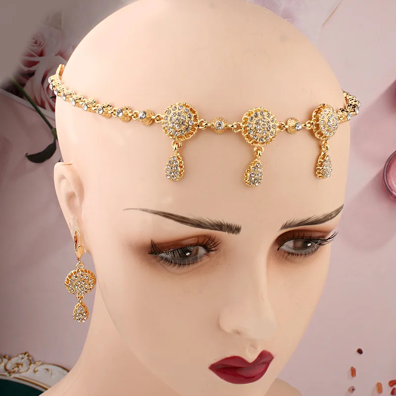 

Algeria Bride Hair Chain Gold Plated Crystal Wedding Head Wear Diademas Para Niñas Ethnic Women Jewelry Bijoux De Tete Mariage