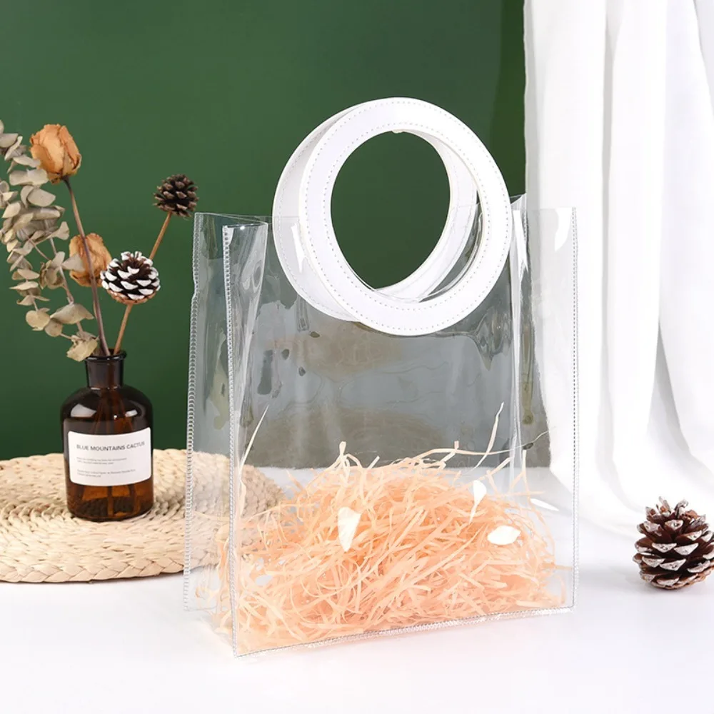 

PVC Clear Tote Bag Square Shape Handle Transparent Waterproof Storage Bag Round Shape Handle Transparent Shopping Bags