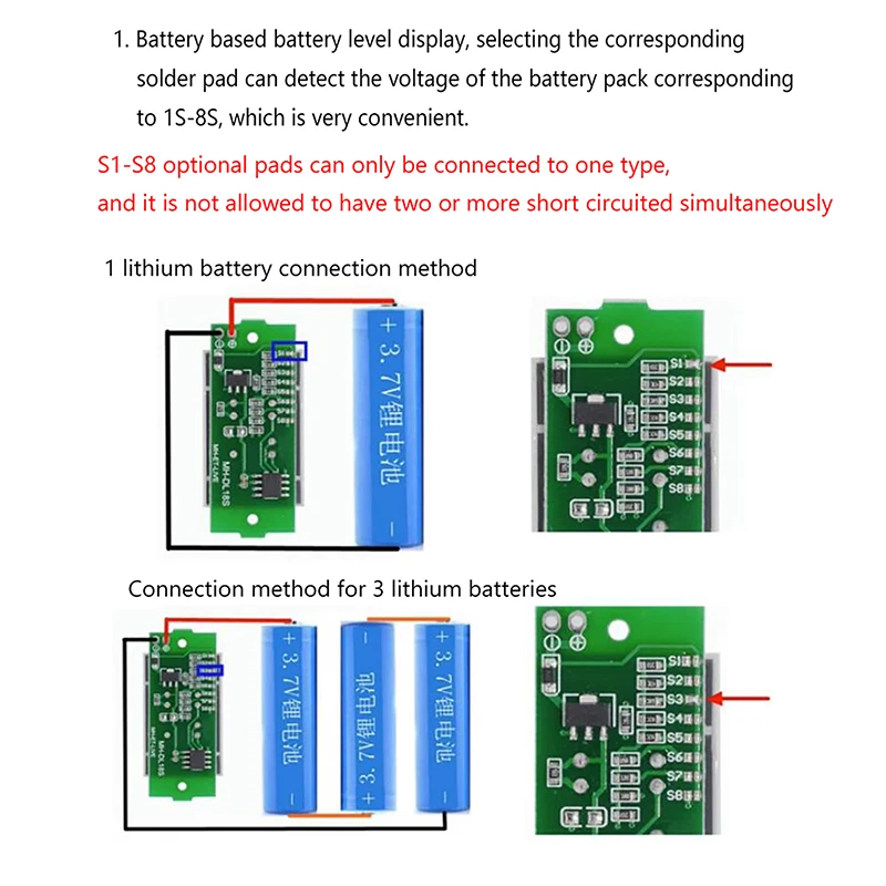 4.2V wyświetlacz pojazd elektryczny baterii Tester mocy Li-ion 1-8S 1S/2S/3S/4S pojedynczy Tester wskaźnik pojemności baterii litowej 3.7V