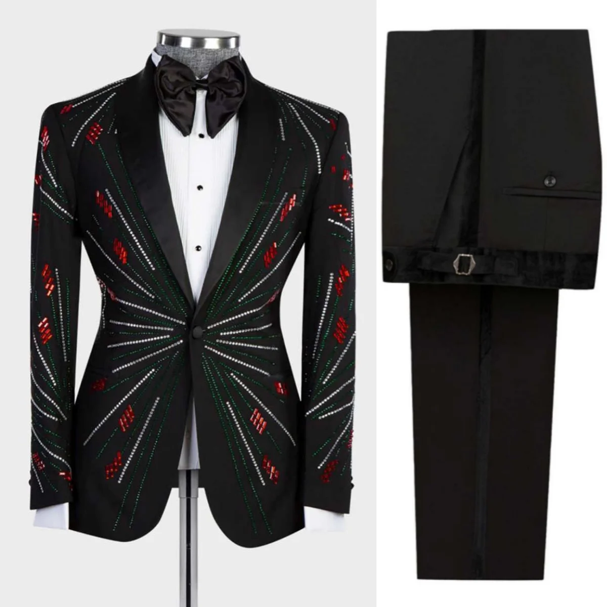 

Luxury Wedding Tuxedos Crystal Beaded 2 Pcs Jacket Pants Men Suit Handmade Single Breasted Evening Business Blazer Customized