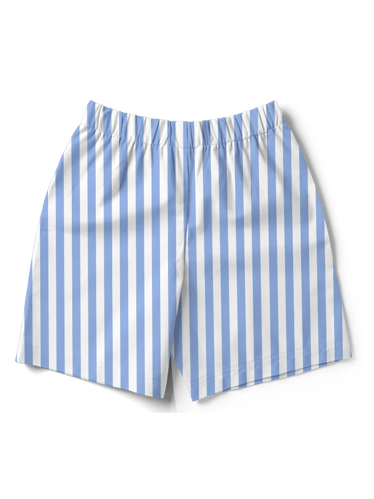 Blue and White Striped 3D Digital Printed Beach Pants Summer Beach Surfing Quick Drying Men\'s Shorts Fashion Loose Casual Shorts