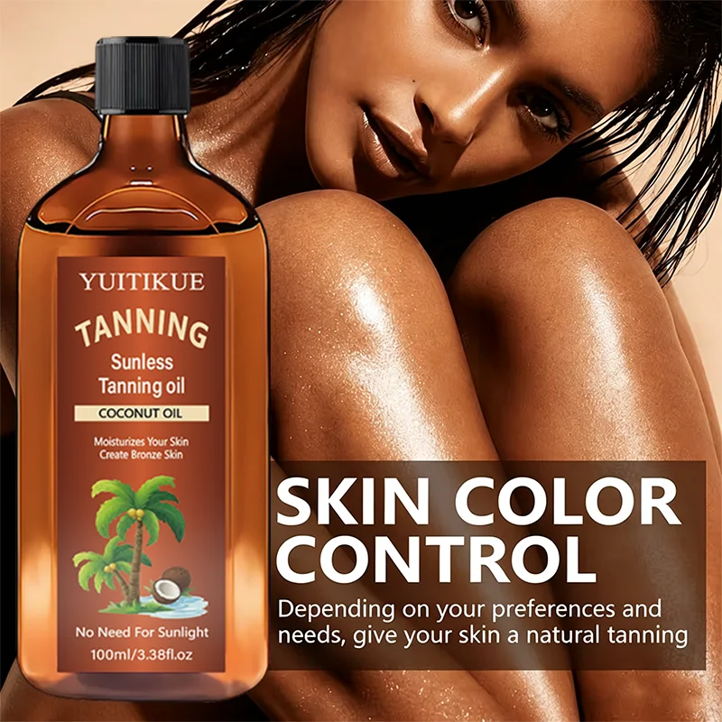 YUITIKUE Coconut Sunless Tanning Oil 100ml Self Tanner Oil No Sun Needed Moisturizing Body Oil Create Natural Bronze Tan Skin