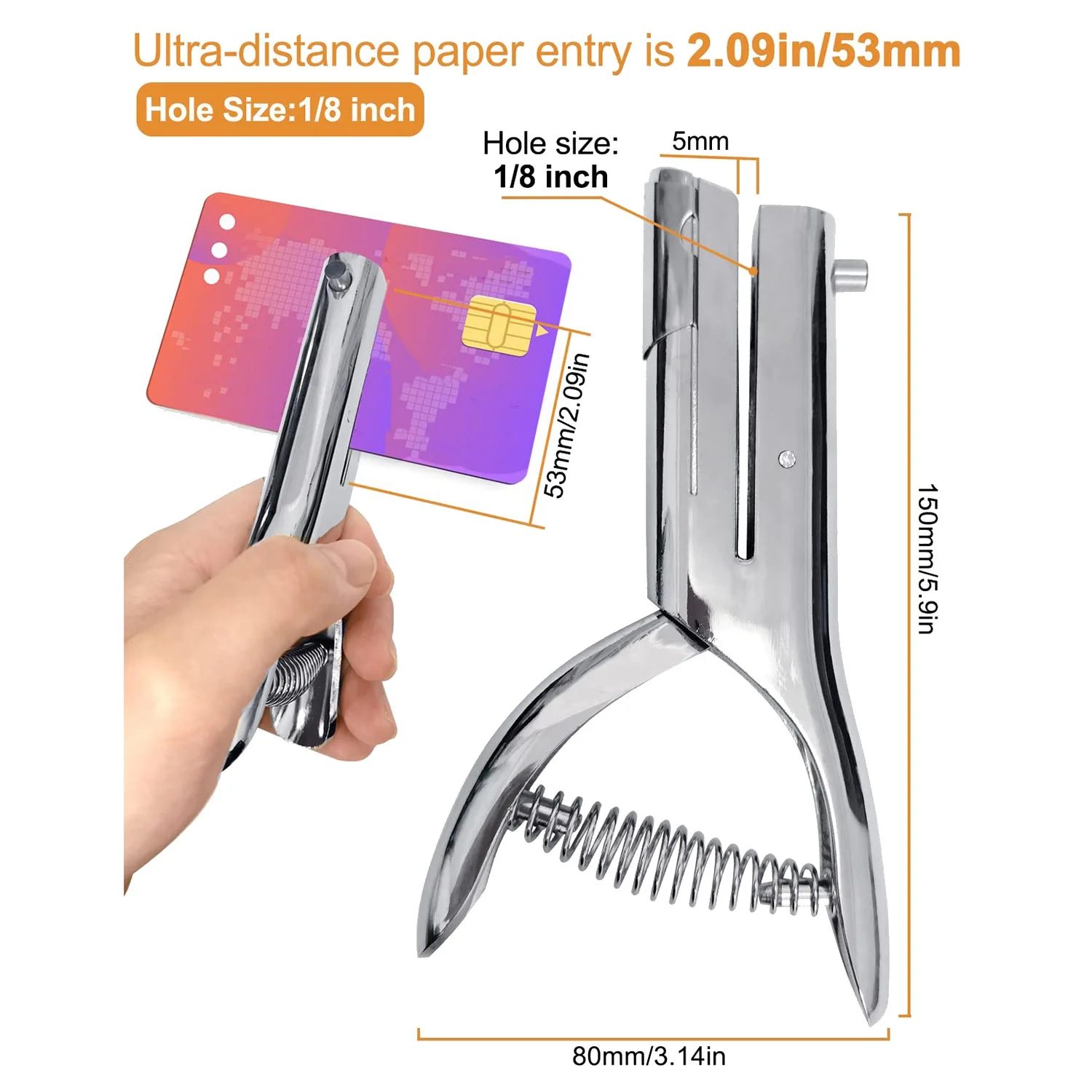 

Classy-Hole Punch, Heavy Duty Hole Punch, Paper Card Portable Handheld Long, 2 Inch Reach Deep