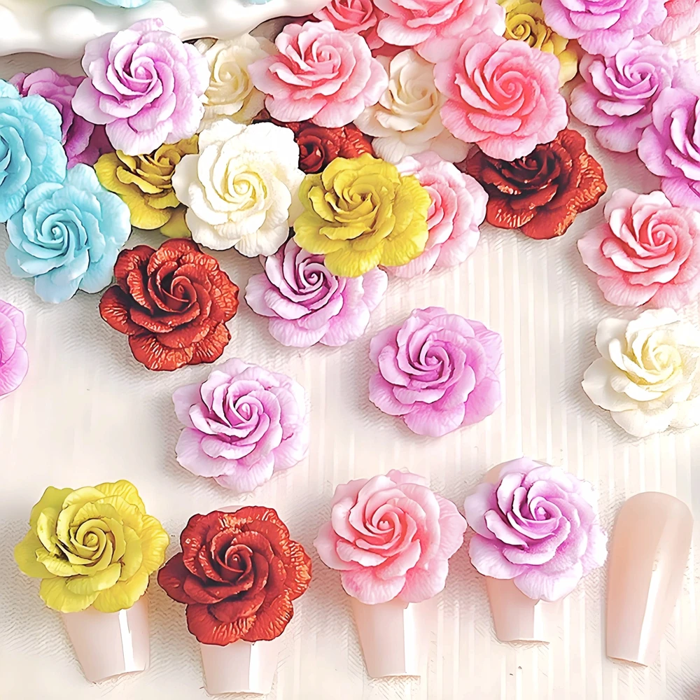 10PCS Large Size 3D Soft Acrylic Flower Nail Art Peony Charms Accessories For Nails Decoration Manicure Decor Supplies Material