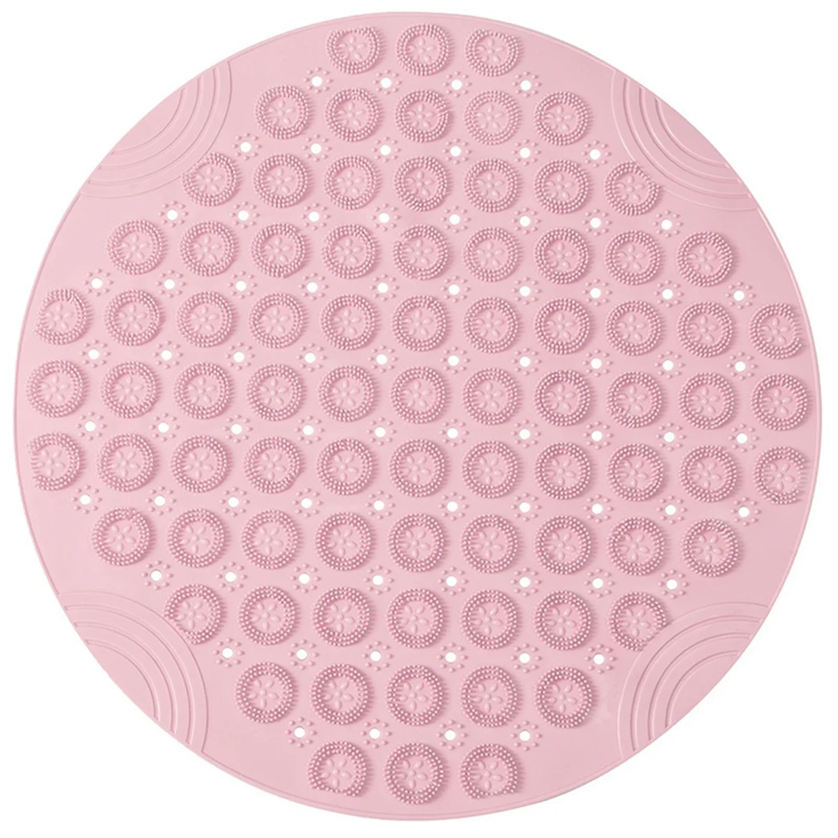 Round Non-Slip Shower Mat Strong Suction Bath Mats with Drain Holes with Raised Massage Loop, B