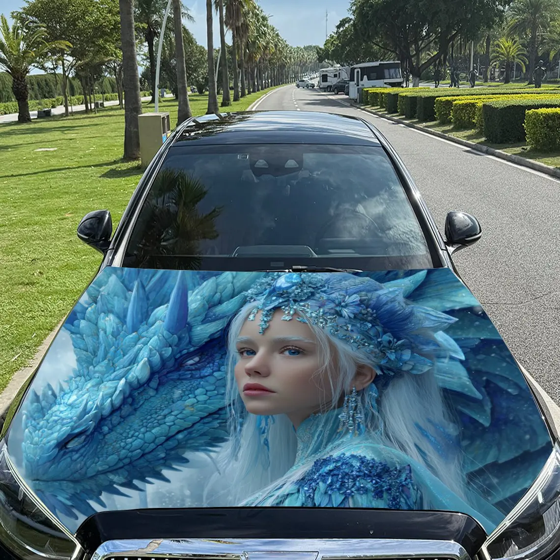 

Загадочный синий - волосатый женский воин в ледяной доспехи в фантастическом ледяном мире, наклейки на капот автомобиля с принтом, водонепроницаемые самоклеящиеся, s