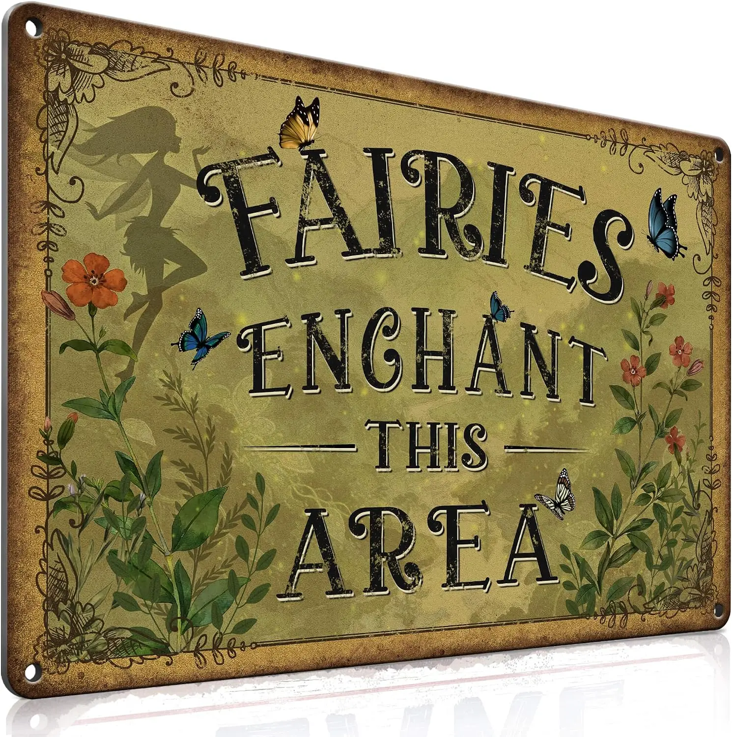 PAIION Vintage Fairy Garden Sign  Tin for Patio Yard Enchanted Decor | Rustproof Aluminum, Outdoor Indoor Use, Whimsical Fairyco