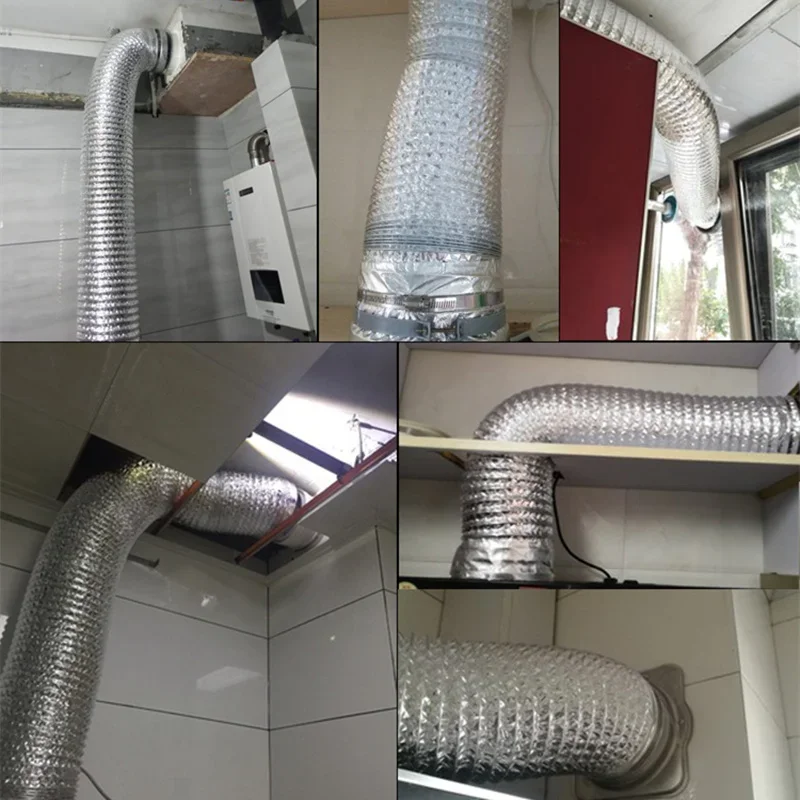 Aluminum Foil Tube Flexible Ventilation Hose Pipe Air Vent System for Kitchen, Toilet, Hydroponics Extractor Fan Duct