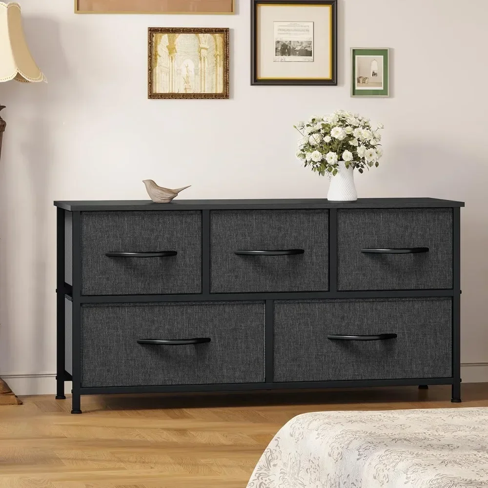 

Dresser with 5 Drawers - Fabric Storage Tower, Black Dresser & Chest of Drawers, Organizer Unit for Bedroom home furniture