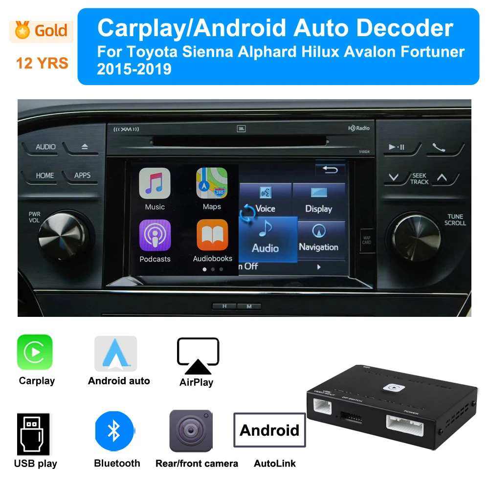 

SINOSMART CarPlay Android автоматический декодер для Toyota старый радиоэкранный монитор Sienna Tundra Hilux Avalon Fortuner 2015-2019