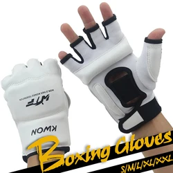 Gobygo metade do dedo luvas de boxe de couro pu mma kick de combate luvas de boxe luvas de treino de treinamento de karatê muay thai crianças homens