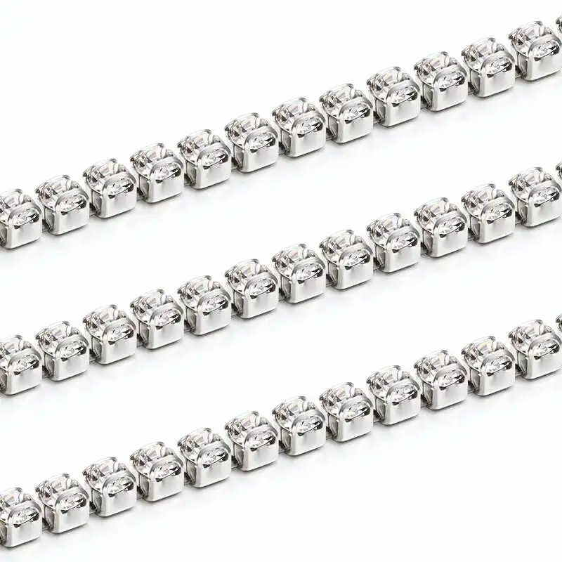 3mm Stainless Steel Diamond Chain Tennis Chain with Crystal Glass Rhinestones DIY Jewelry Making Bracelet Necklace Accessories