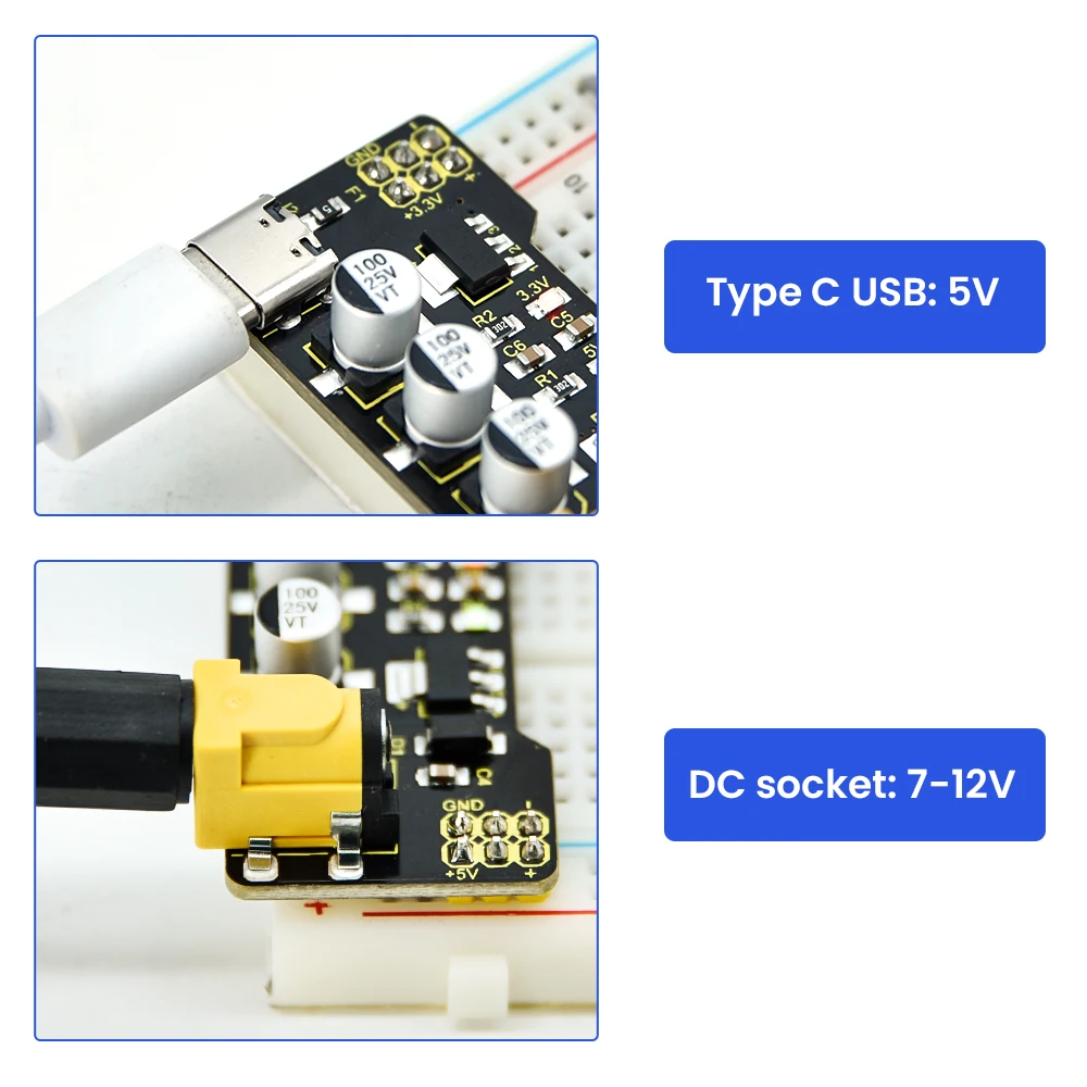 Keyestudio Type-C Power Module+400 Breadboard+Jumper Wires for Arduino Breadboard Projects Test Accessory Kit DIY Electronic Kit