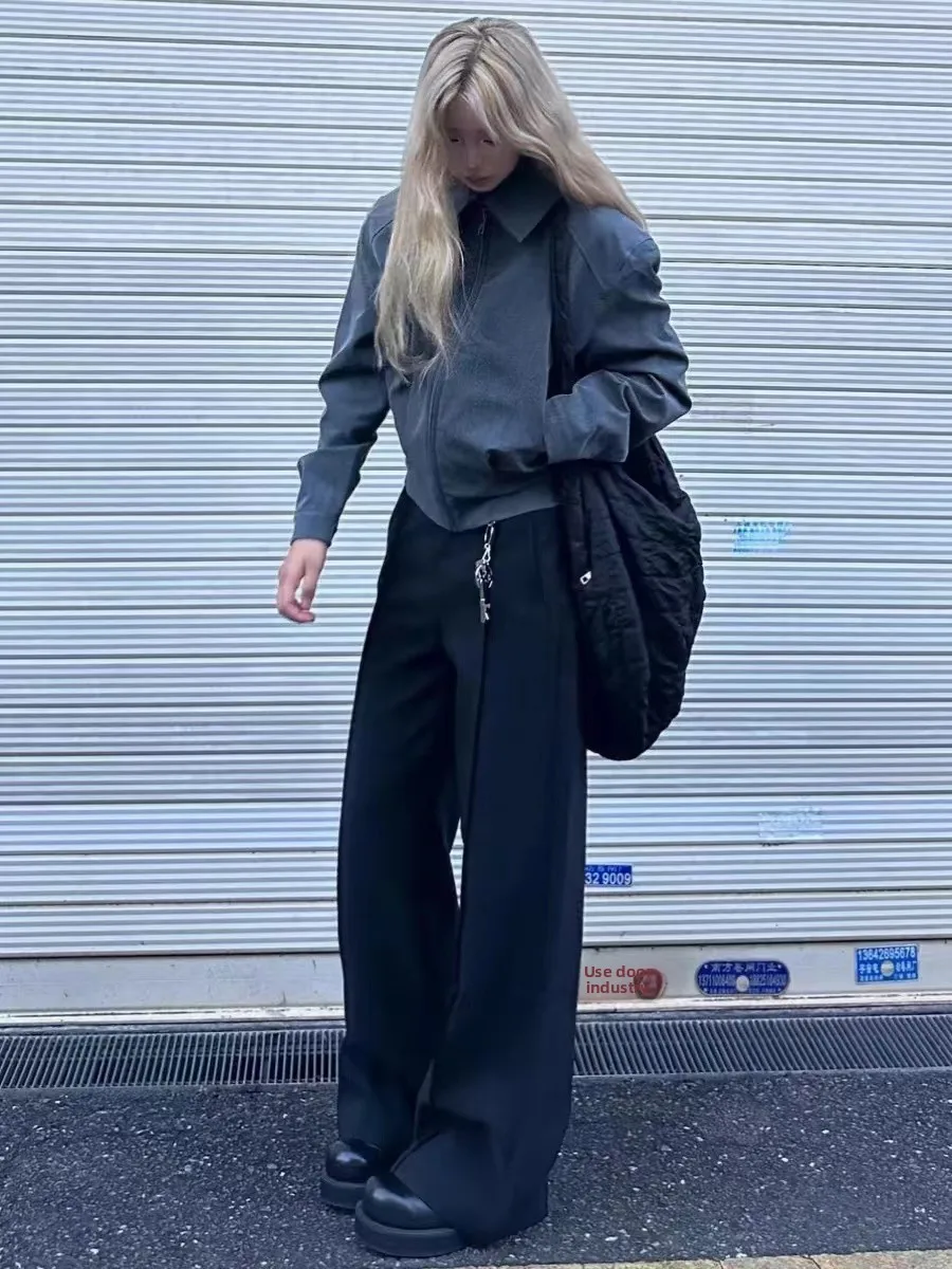 

American Retro Hot Girl Jaet Loose Long Sve Turn-down Collar ort Sle Pure Color Men Women Early Spring Outerwear