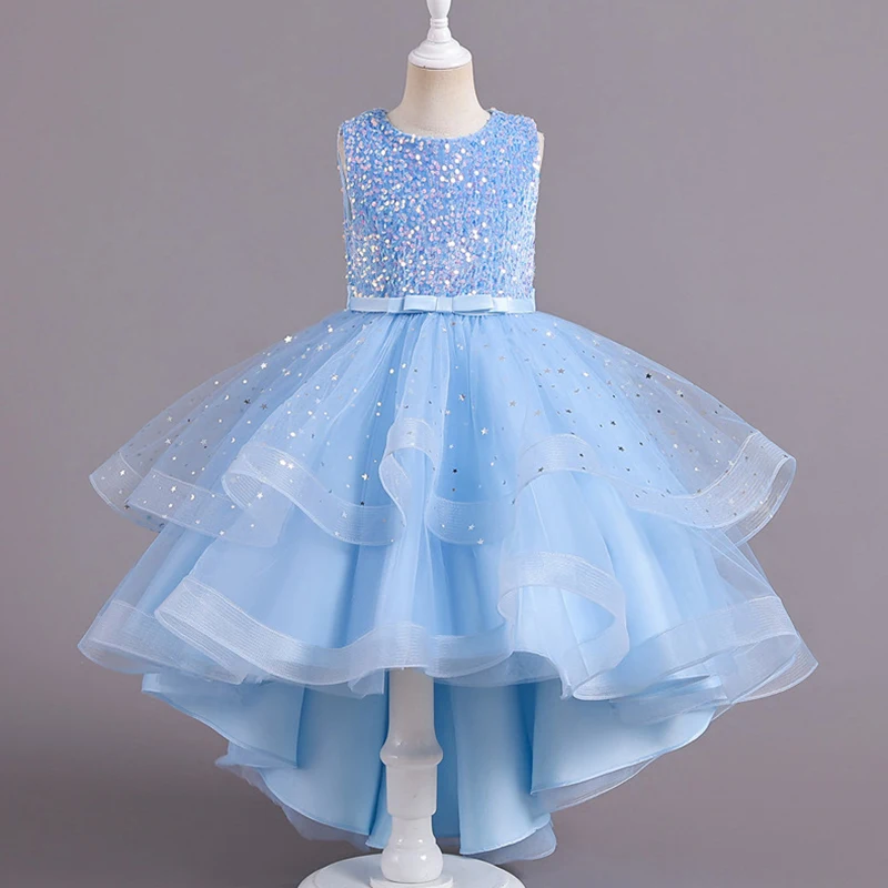 Teenager Sequins Girls Princess Dress Summer Sleeveless Fashion Wedding Christmas Party Trailing Dress 3-14 Years Kids Clothes