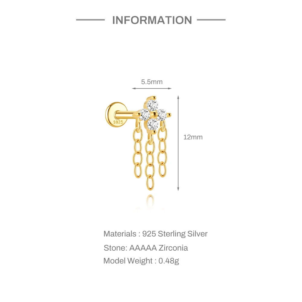 Aide S925 Sterling Silver CZ Piercing Earring Cartilage Ear Bone Studs for Women Ear Stacking Perfect Birthday Gifts Jewelry