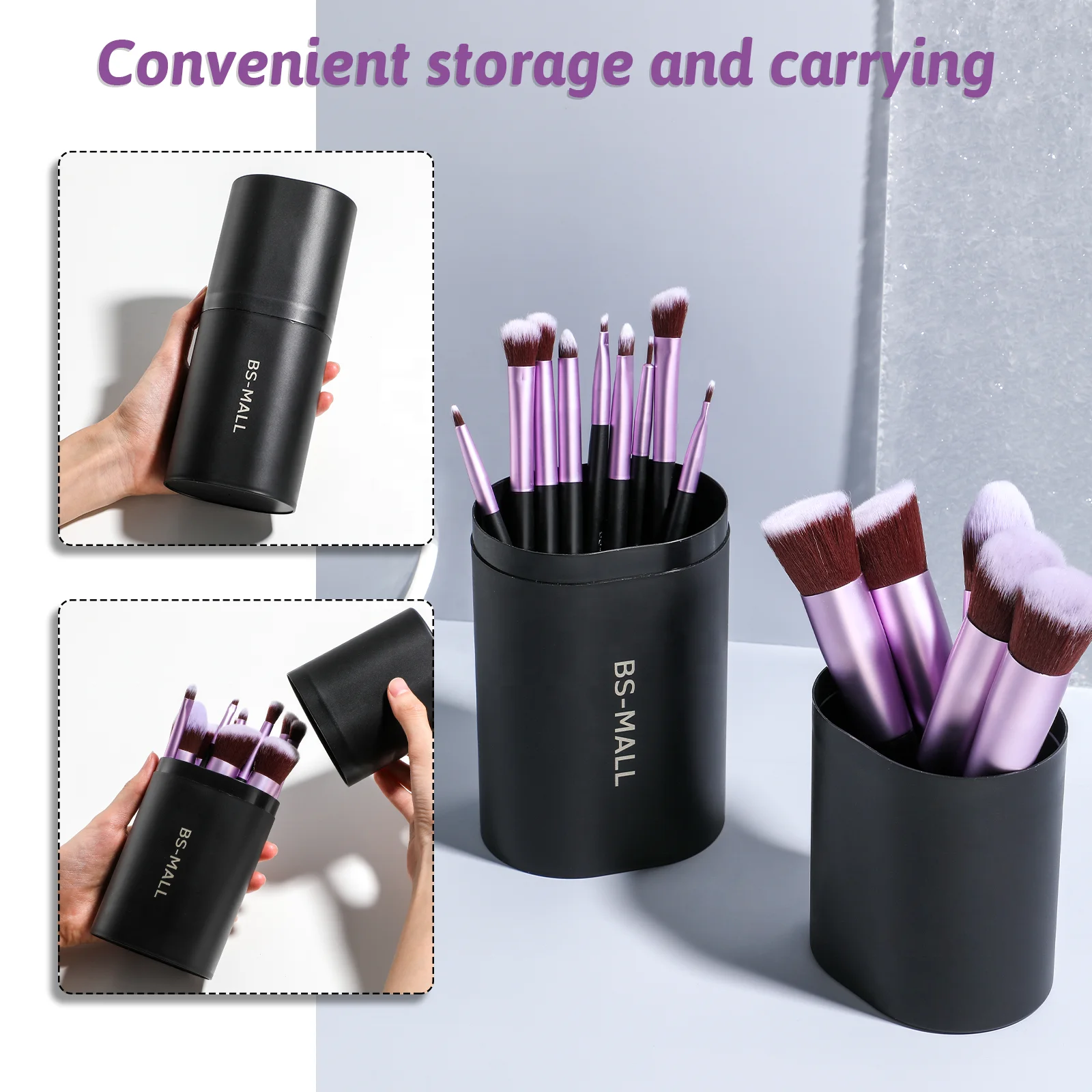 # Hot Sales BS-MALL Black Purple Make Up Brushes 14PCS Synthetic Private Label Makeup Brushes Vegan