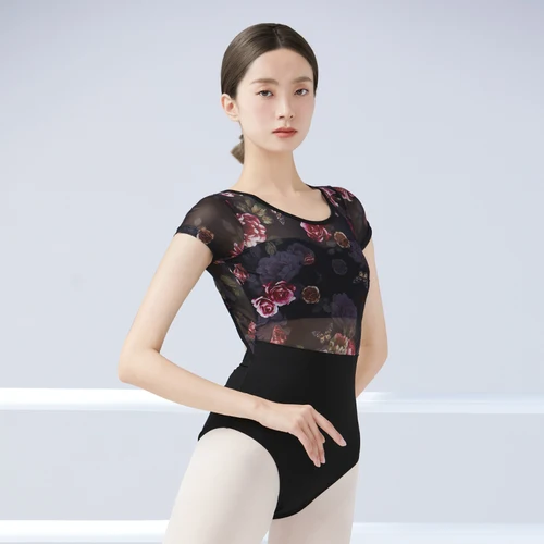 Imagen 1 del producto Leotardos de Ballet para mujer, leotardo de gimnasia sin espalda con estampado Floral, leotardo de retazos para adultos, traje de baño para baile en barra y Skate