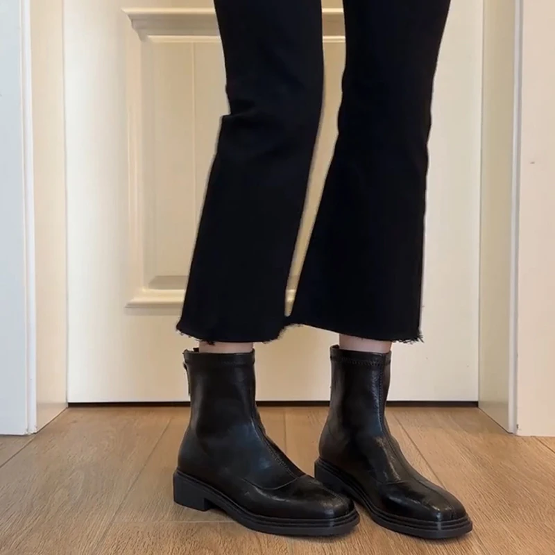 الخريف الشتاء دافئ جلد ناعم النساء حذاء من الجلد موضة ساحة تو أحذية الحديثة تمتد سليم قصيرة بوتاس الفقرة Mujer