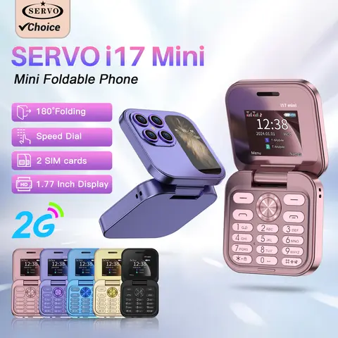 SERVO Mini Foldable Mobile Phone 2G Cellular 1.77" Display Speed Dial FM Radio Flashlight Magic Voice Dual SIM Flip Cellphones