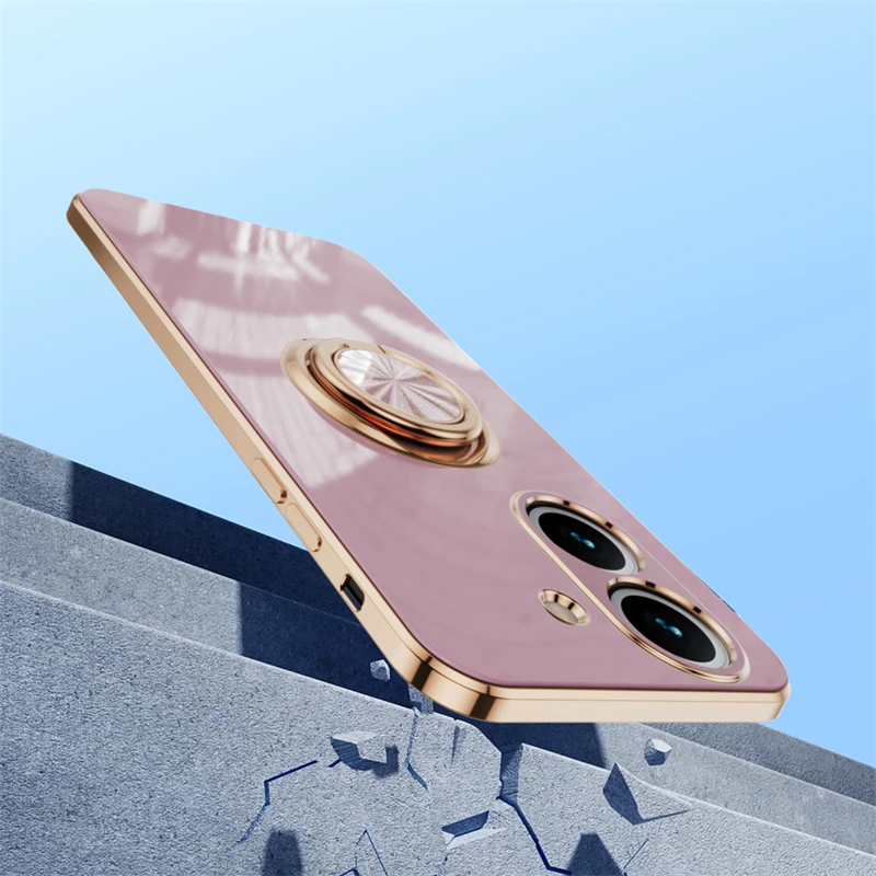 For Xiaomi Poco C65 Case Luxury Plating Magnetic Ring Stand Phone Case for PocoC65 Poco C65 Little C 65 Soft Silicone Back Cover