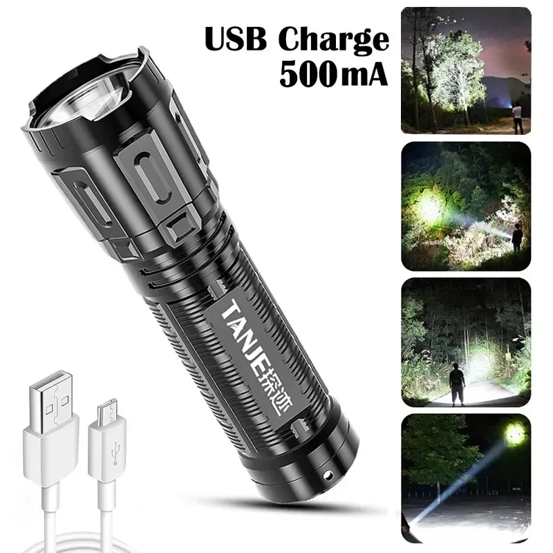 Ultra Bright Flashlight ABS Strong Light Focusing Led Flash Light Rechargeable Zoom Xenon Forces Outdoor Multi-function Torch