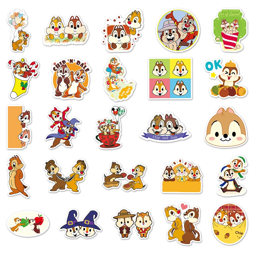 10/30/50pcs Disney Chip \'n\' Dale Cute Stickers Decal Waterproof Laptop Skateboard Helmet Phone Notebook Kid Cartoon Sticker Toy