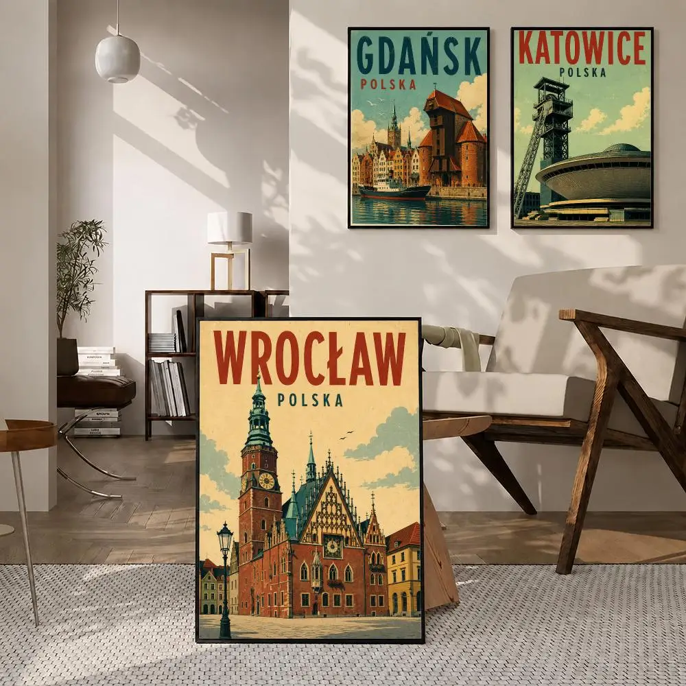 Pattern Vintage Poland City Poster High-definition poster stickers, suitable for bedroom, living room, home decoration