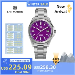 Reloj de vestir San Martin de 39mm para Hombre, Reloj mecánico de cuerda automática con fecha 3H, nuevo en la mosca, cierre ajustable, BGW-X1 Lume Hombre, Reloj SN0129C-2/3