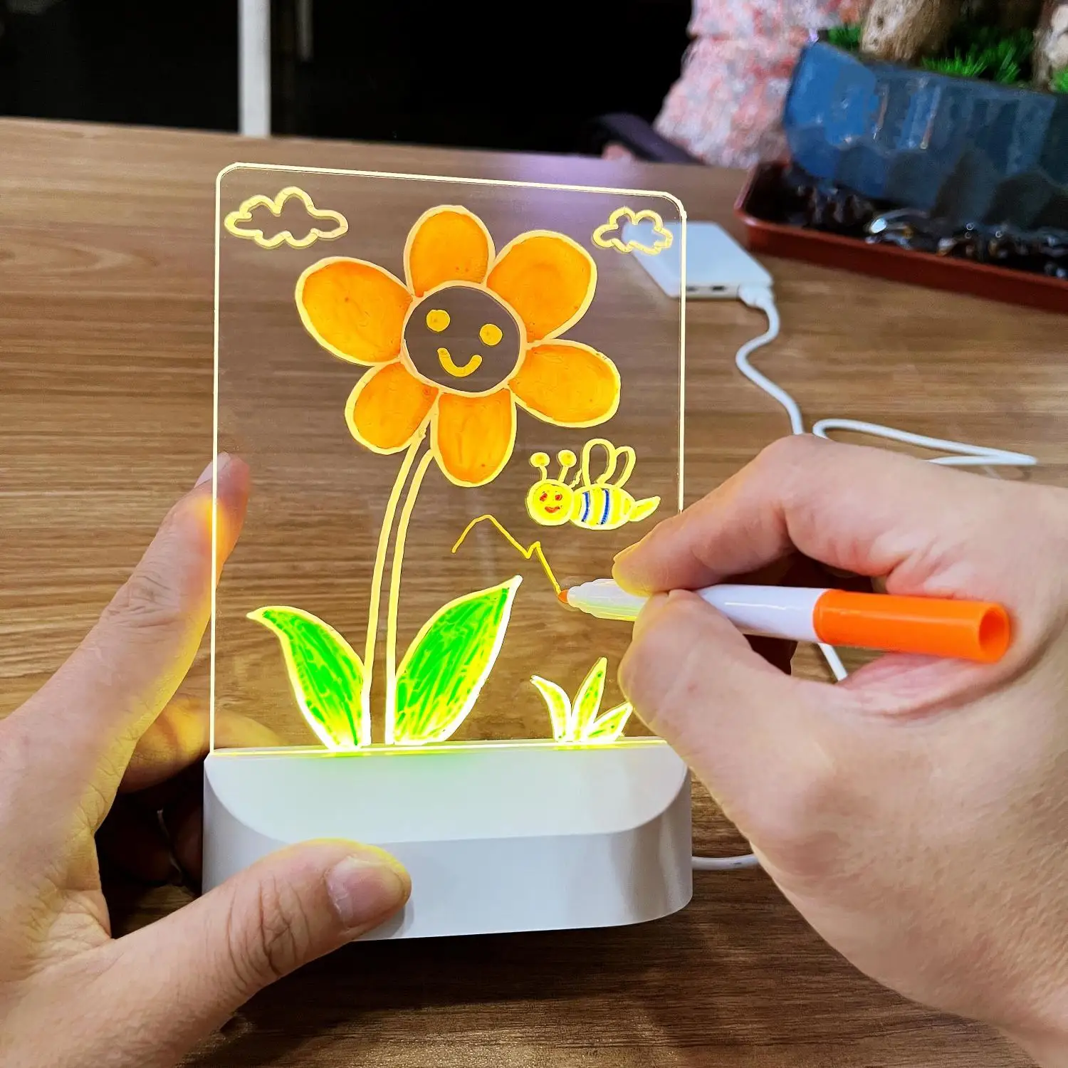 

1pcs Acrylic Luminous Drawing Board DIY Erasable Luminous Drawing Board Colorful Doodle Board Night Light