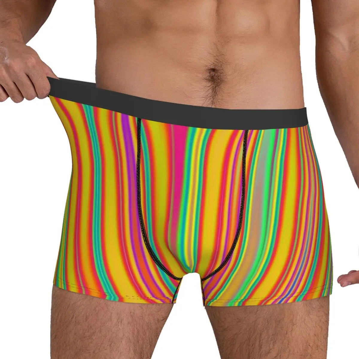 Rainbow Striped Underwear Abstract Print Customs Boxershorts High Quality Men Underpants Funny Boxer Brief Gift