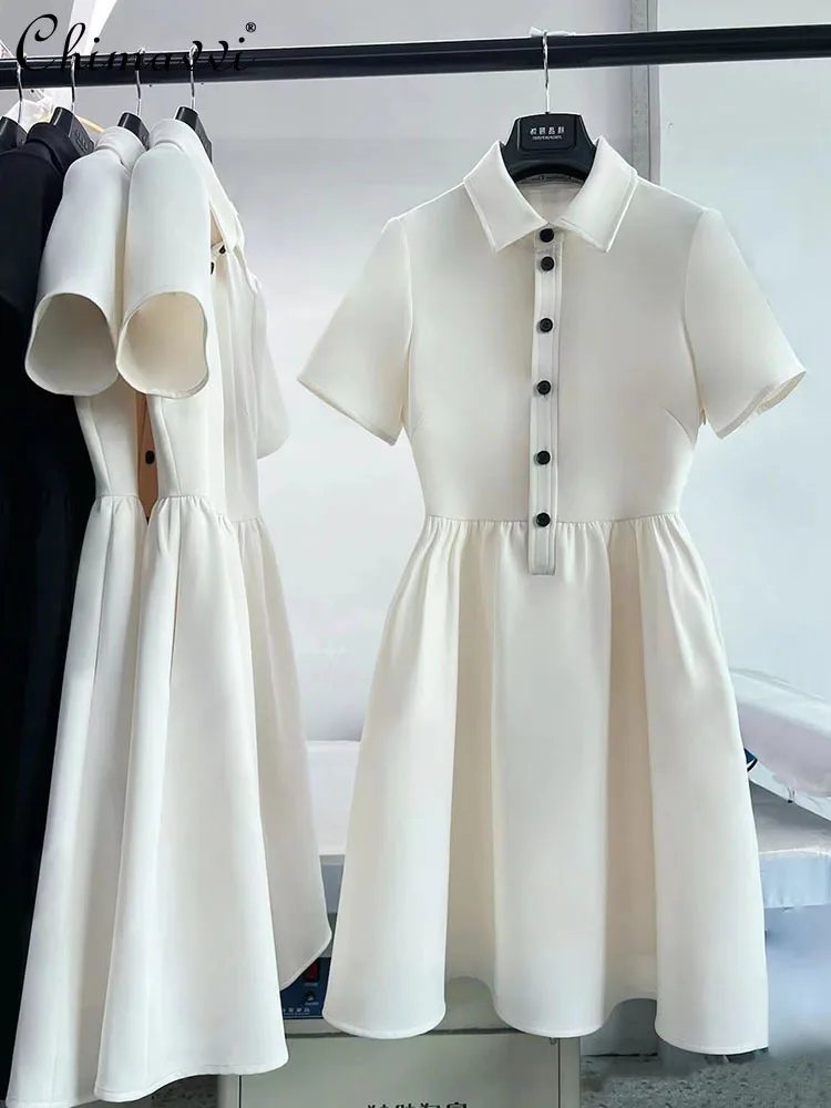 

Oversized Socialite Style Polo Collar Dress Female Summer New Fashion Short Sleeve Elegant High Waist Slimming Above Knee Dress