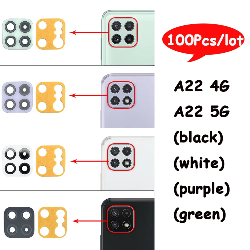 100Pcs，Back Rear Camera Glass Lens Cover With Glue Adhesive Sticker For Samsung A22 5G A22 4G