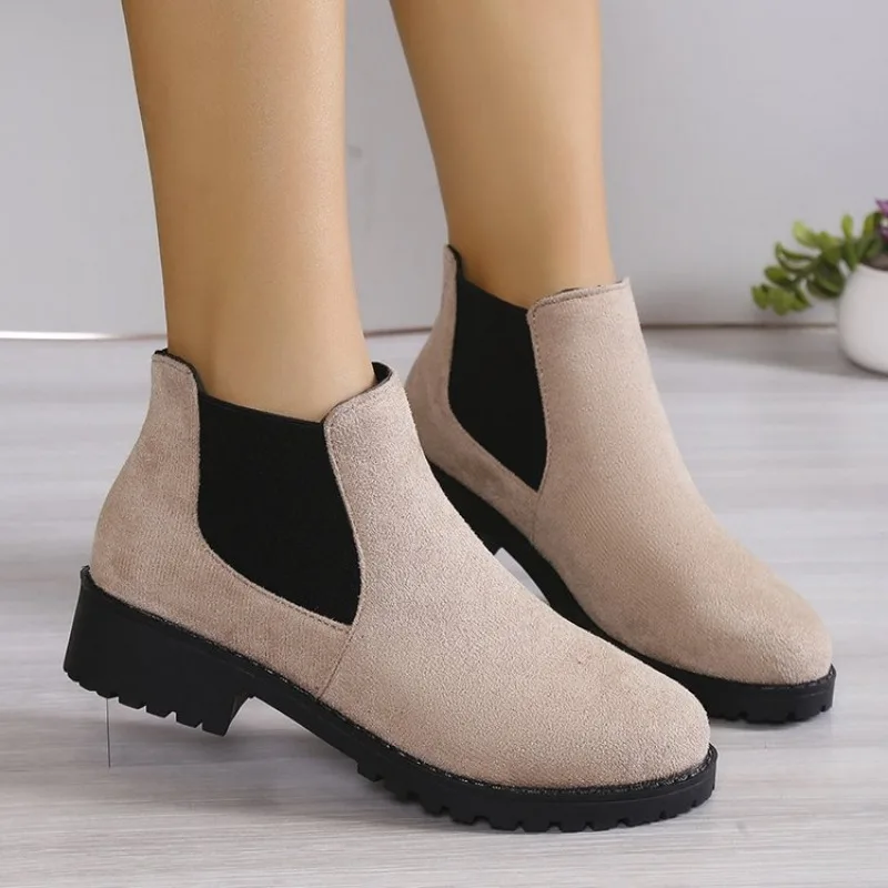 2024 Jesień Zima Nowe Kobiety Chelsea Booties Flat Female Short Tube Platform Retro Suede Casual Botas Shoes Woman Ankle Boots