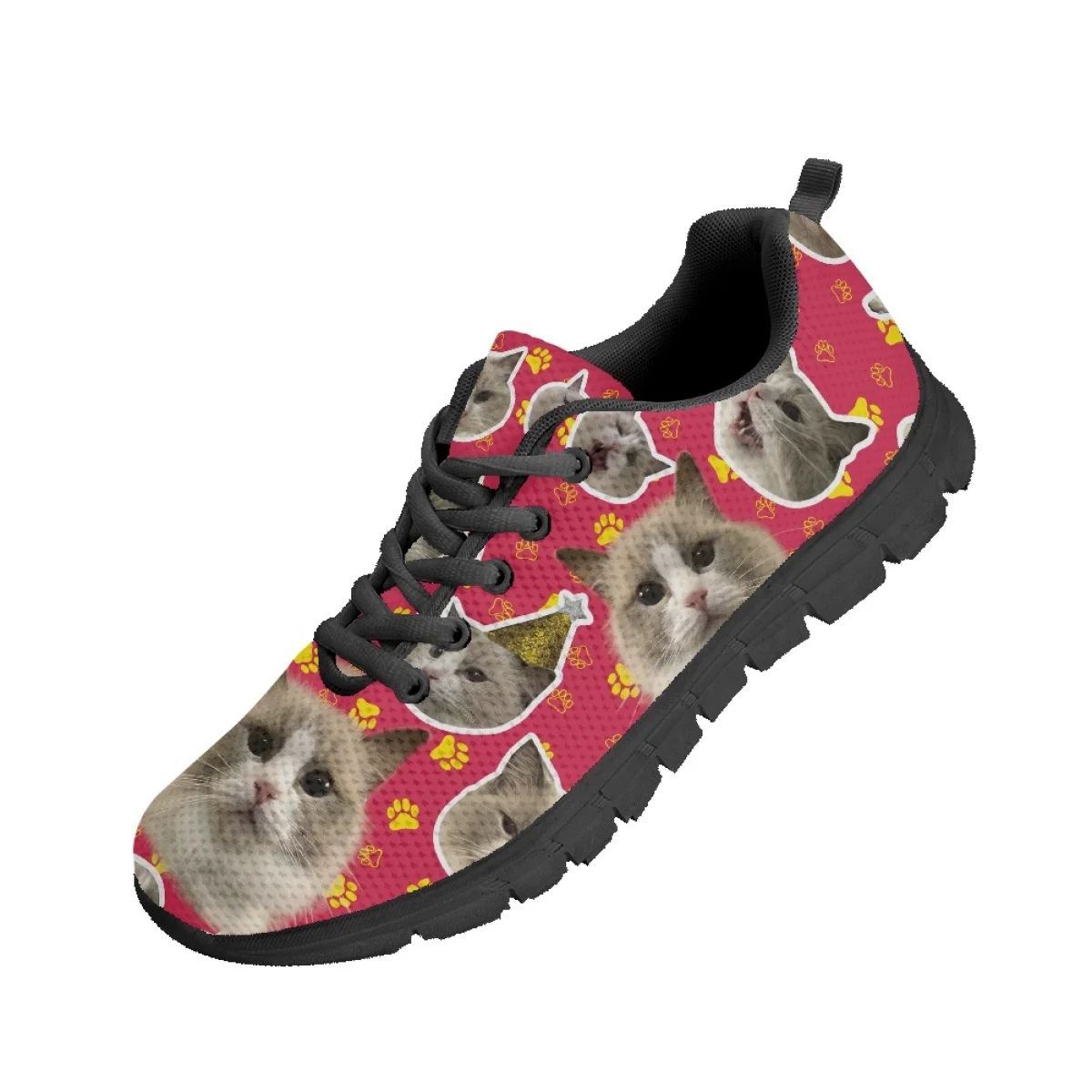 

INSTANTARTS Brand Designer Women Air Mesh Flats Shoes Cute Cat Print Casual Lacing Ladies Sneakers Spring Light Walking Footwear