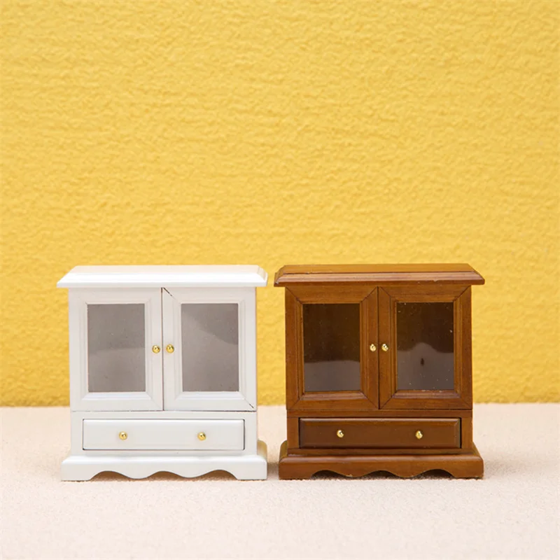 Miniature Model Of Double Door Bookcase European Cabinet Furniture Home Decor Doll Accessories Crafts Toy DollHouse Accessory