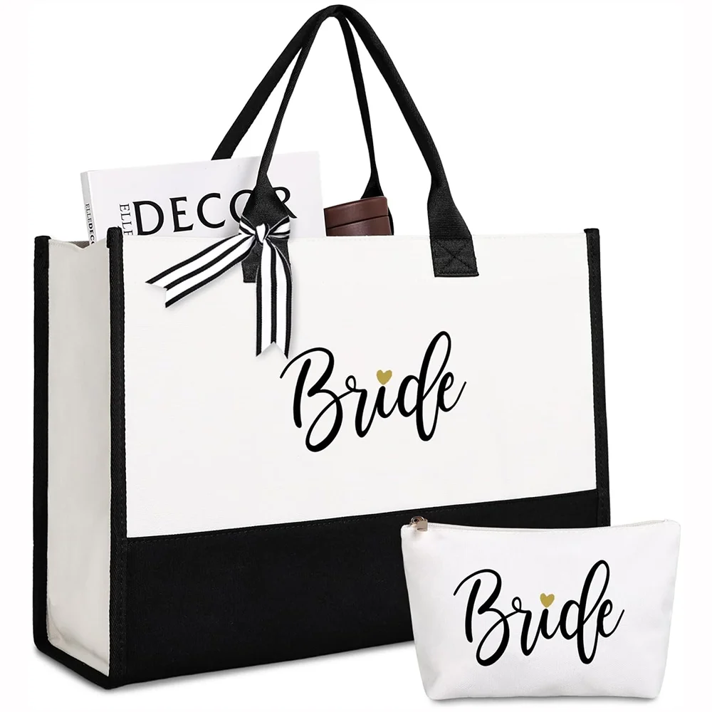 Bride Tote Bag & Makeup Bag Wedding Bride To Be Supplies Bridal Shower Gifts Bachelorette Party Engagement Honeymoon Accessories