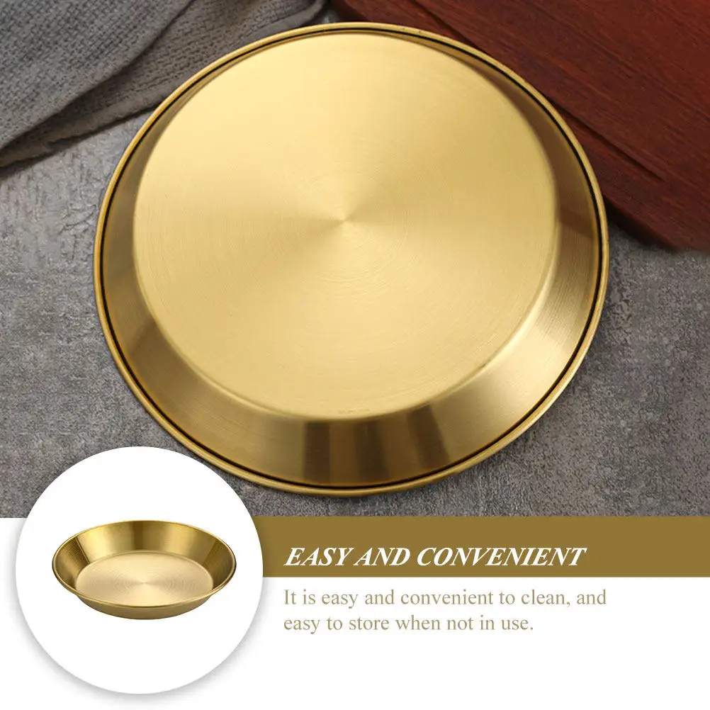Stainless Steel Pizza Plate Round Premium Metal Food Serving Tray Multi-Purpose Food Severing Dish for Seafood Meat Noodles