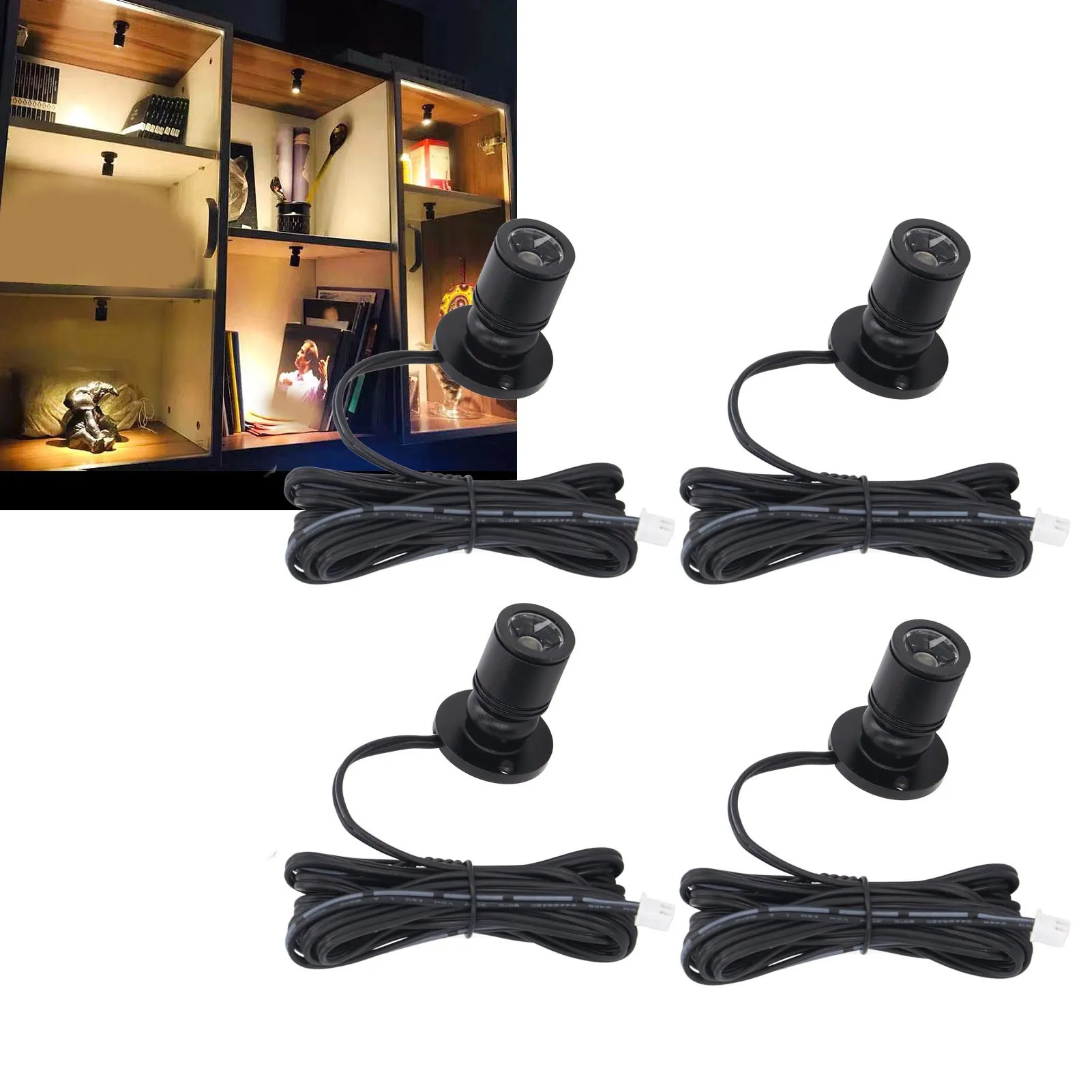 

ZK30 4pcs LED Display Spot Lights 5V Dimmable USB Mini Spotlight for Jewelry Showcase Porch Entryway Black