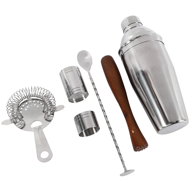 

6Pcs Stainless Steel Cocktail Shaker Bar Set Bartender Kit Wine Martini Mixer Boston Shaker For Party Bar Tool Bartenders Roll U